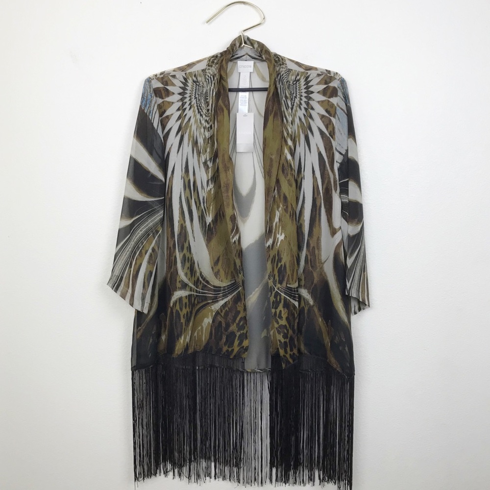 NWT Chico’s Animal Print Fringe Kimono